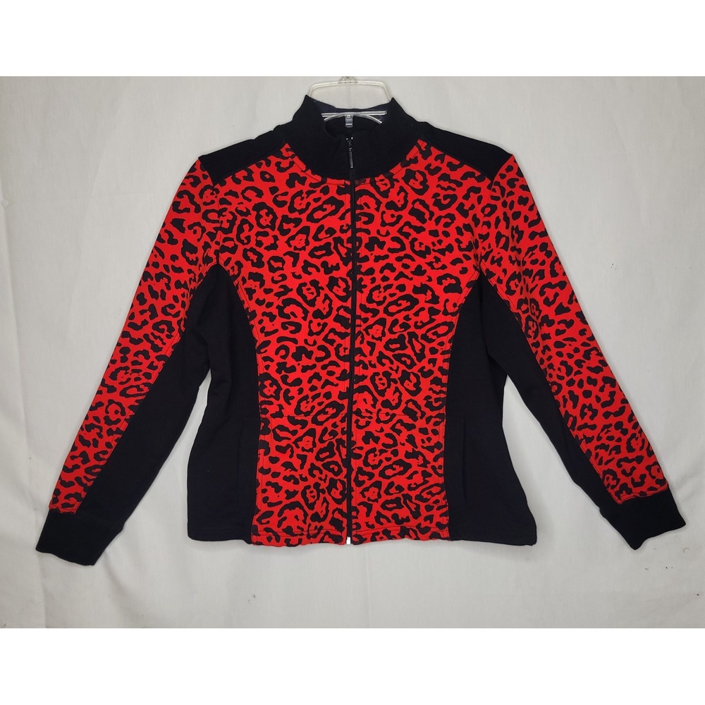 Ruby Rd. Red & Black Leopard Print Full Zip Track… - image 1